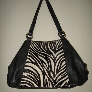 Genuine leather and pony hair large handbag